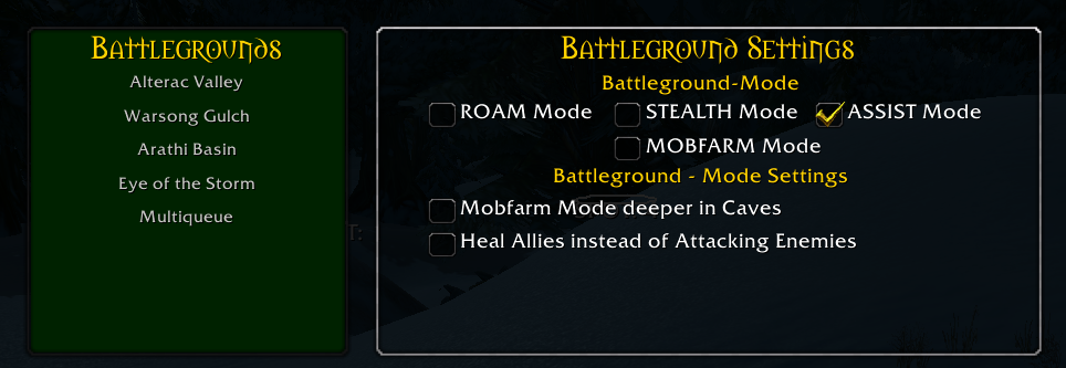WoW Battle Ground Settings for Baneto WoW Bot